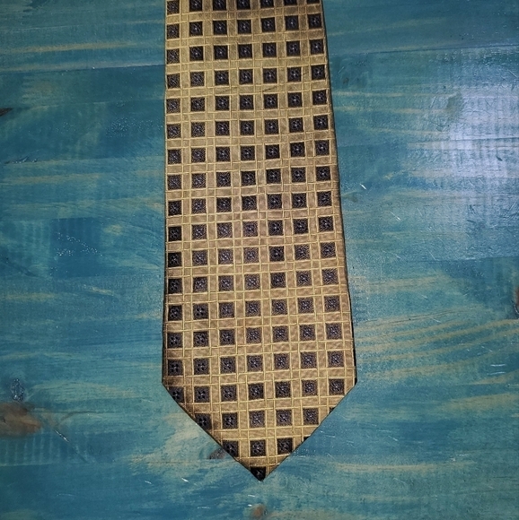 Tan & Gold Square Pattern Tie New - Picture 1 of 5